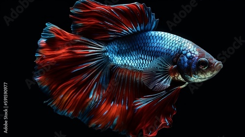 The Siamese fighting fish (Betta splendens), commonly known as the betta, is a freshwater fish, isolated on black background. Generative AI