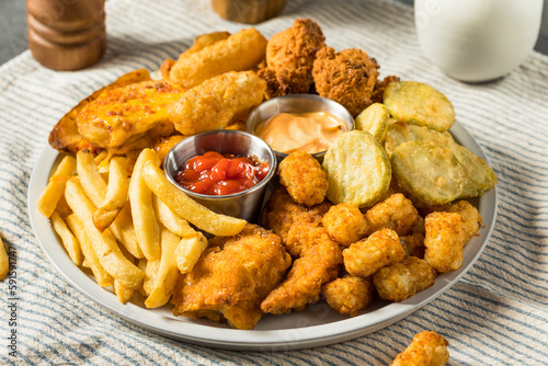Wall Mural Deep Fried Appetizer Platter with French Fries