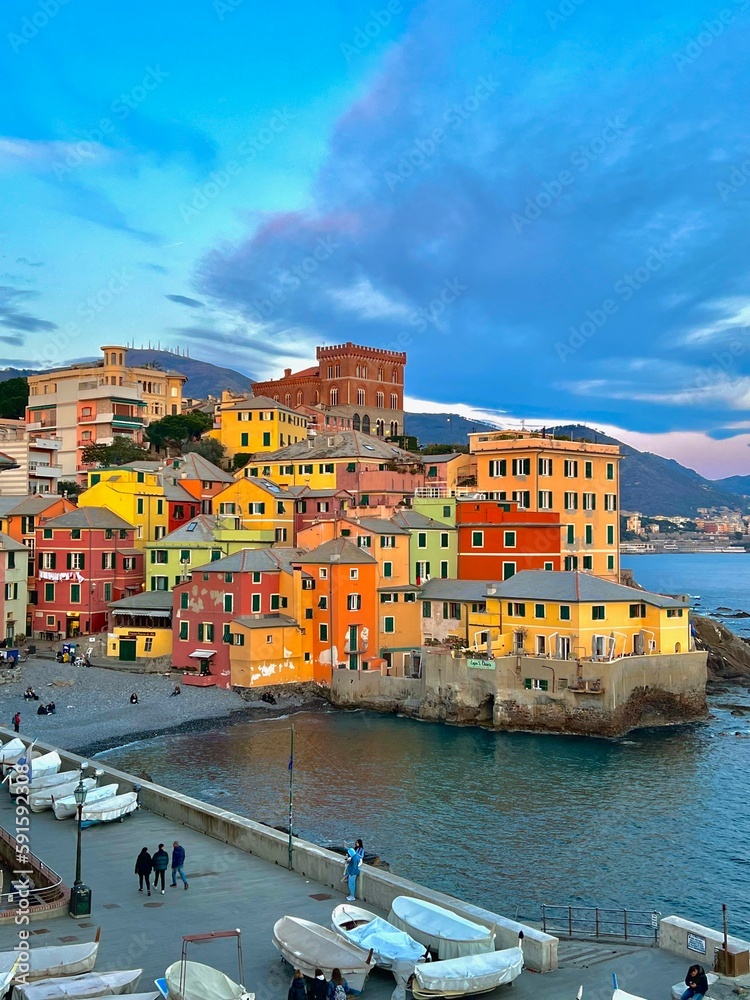 Discover the colorful and vibrant coastal architecture of Genoa's seaside. These unique and quaint homes are a must-see landmark of the Italian Riviera.