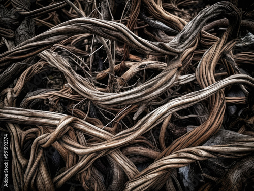 Tablou canvas brown intertwined wood branches leafless vines creeper Generative AI