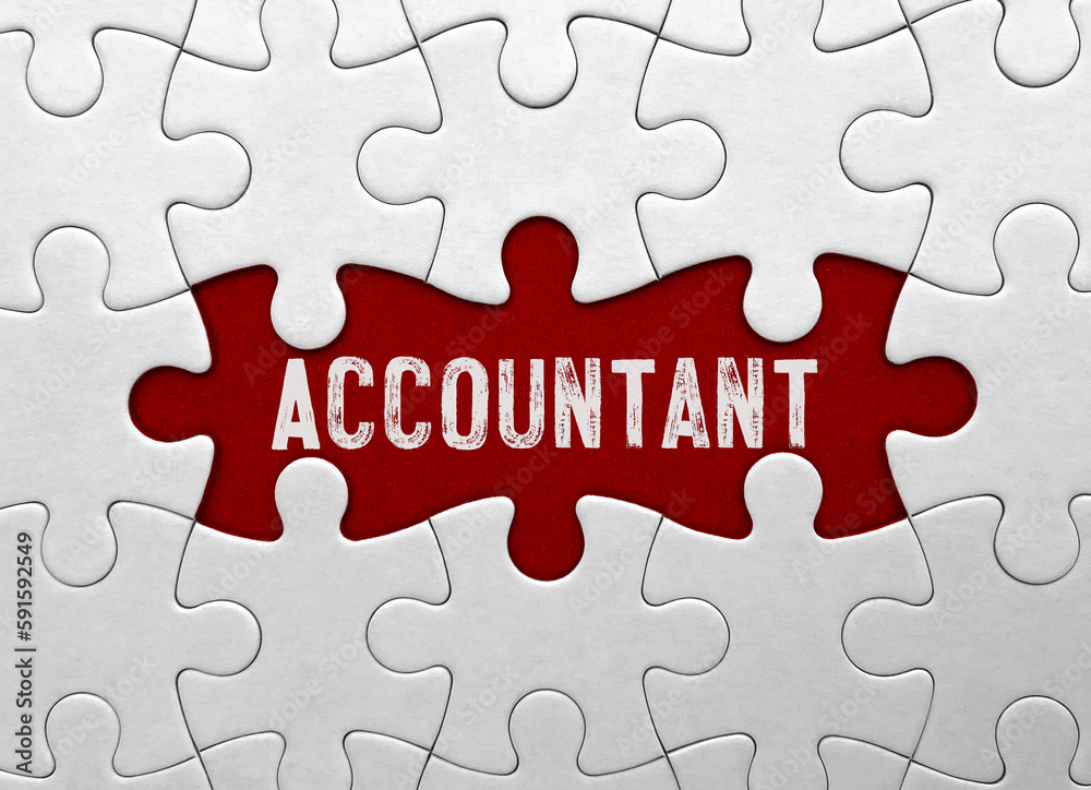 Word Accountant on red puzzle background Word Accountant on red puzzle background