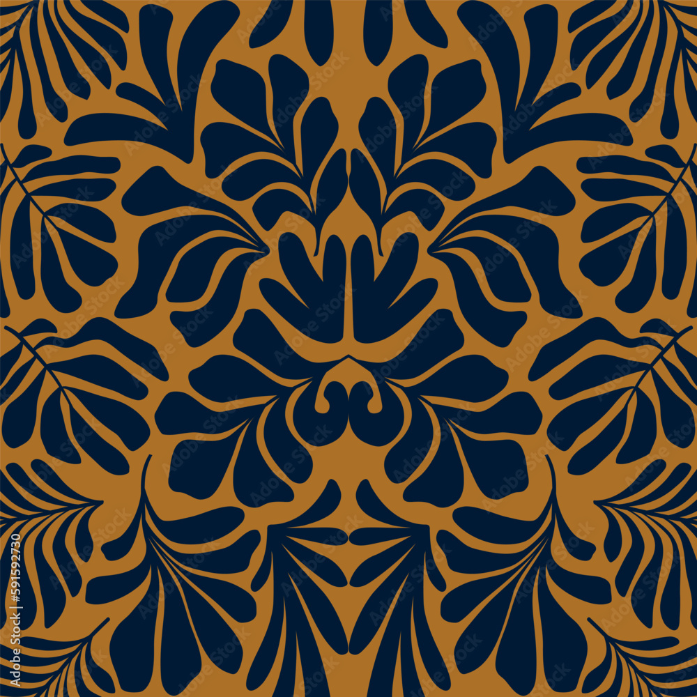 Gold abstract background with tropical palm leaves in Matisse style. Vector seamless pattern. Gold abstract background with tropical palm leaves in Matisse style. Vector seamless pattern.