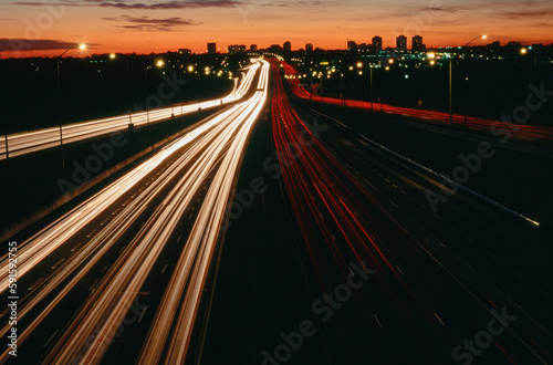 Traffic at Night on Highway #401 Toronto, Ontario, Canada photo