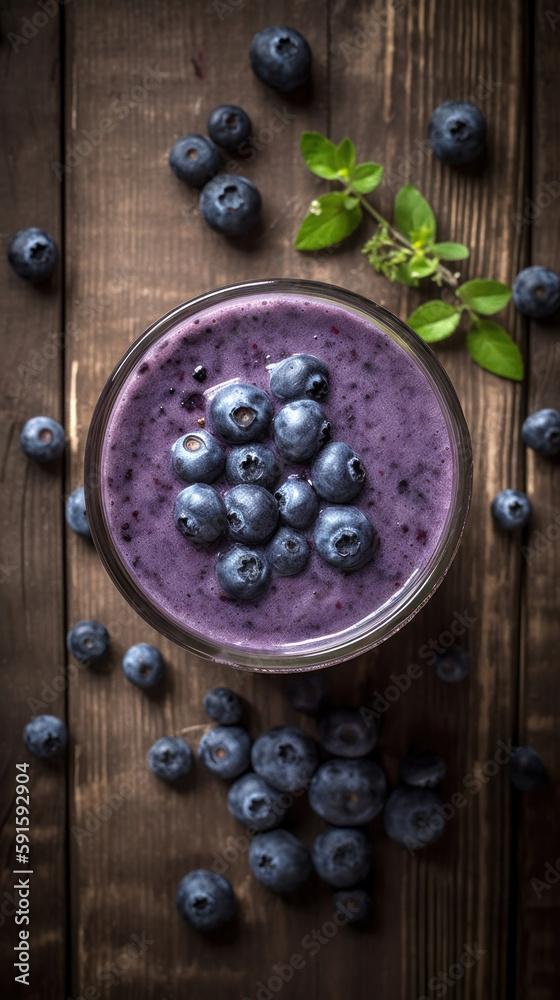 Fresh Blueberry Smoothie on a Rustic Table