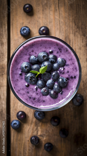 Fresh Blueberry Smoothie on a Rustic Table