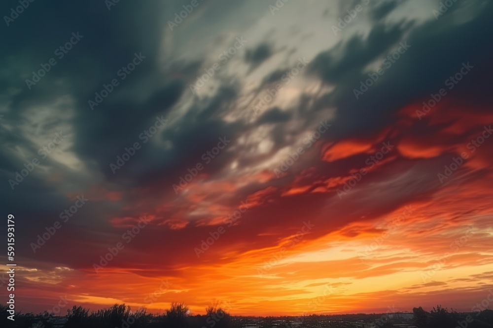 abstract nature sky and skyline photo, in the style of colorful turbulence, dark orange and dark cyan