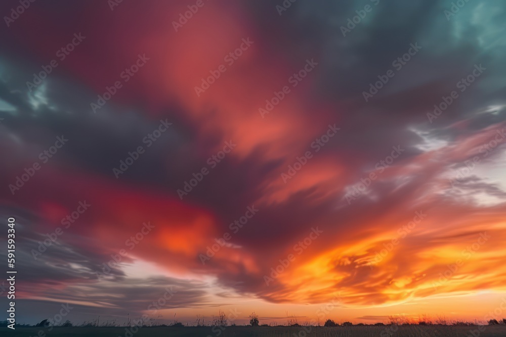 abstract nature sky and skyline photo, in the style of colorful turbulence, dark orange and dark cyan