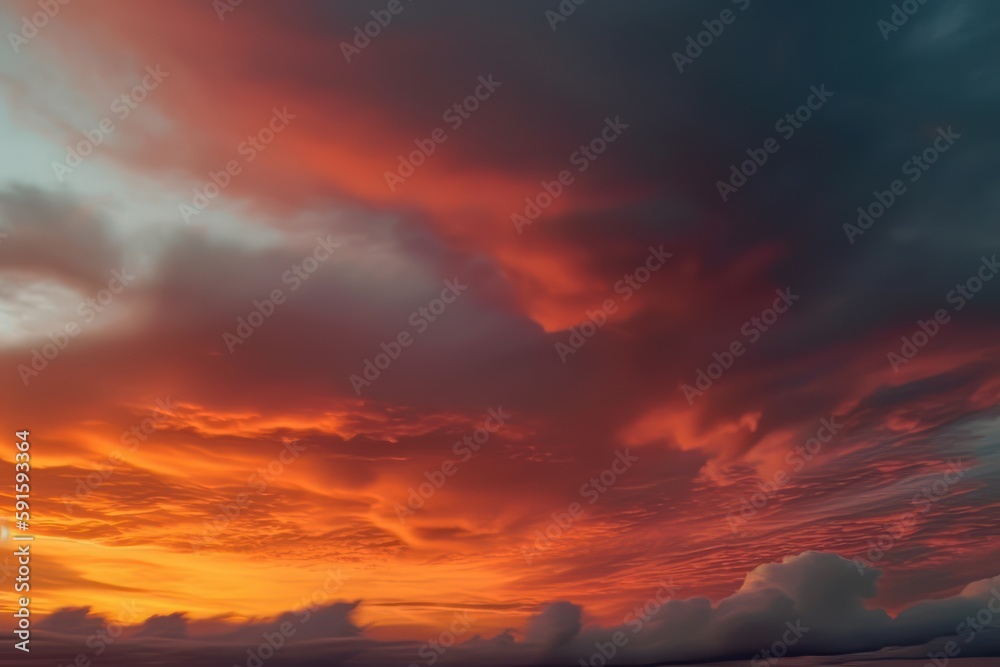 the sunset is above a field, in the style of colorful turbulence, dark turquoise and red