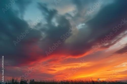 abstract nature sky and skyline photo, in the style of colorful turbulence, dark orange and dark cyan © Fernando
