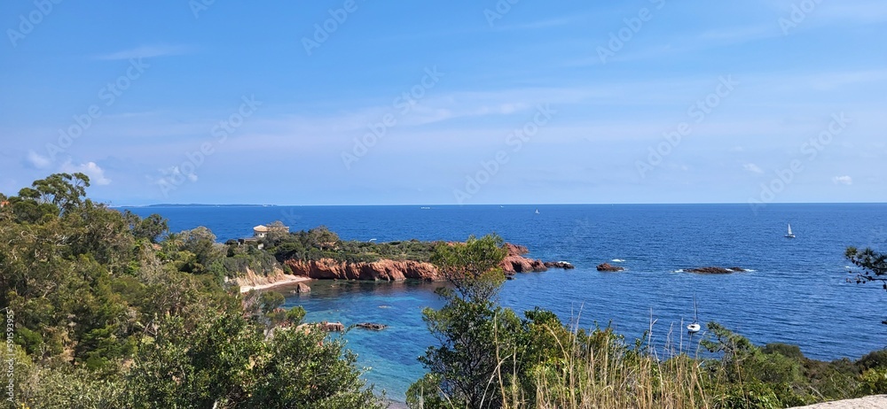 view of the coast of the Mediterranean Sea in france at spring
