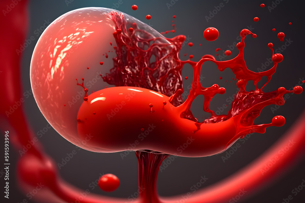 Blood vessel with an enlarged ball filled with blood, blood. A ...