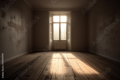 parede vazia e piso de madeira com brilho de luz do sol. Plano de fundo interior para a apresentação.