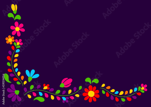 Mexican floral embroidery. Traditional ornament of flowers and leaves.