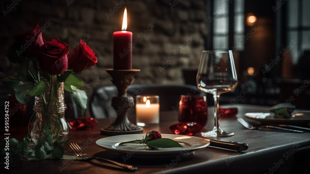 Table setting for romantic dinner in restaurant Table setting for romantic dinner in restaurant