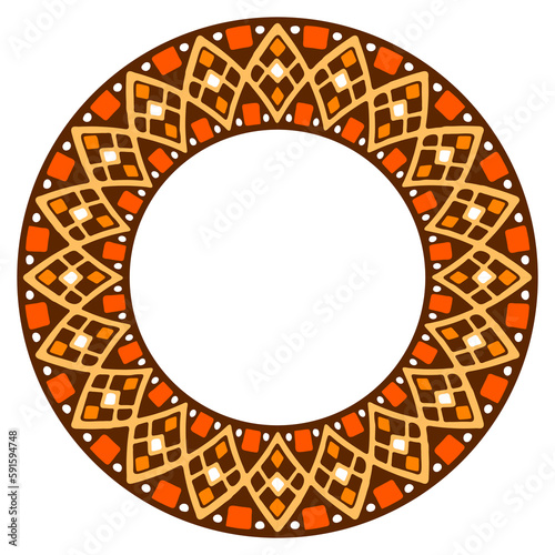 African ethnic round ornament. Hand stamp printing. Ethnic folk ornament.