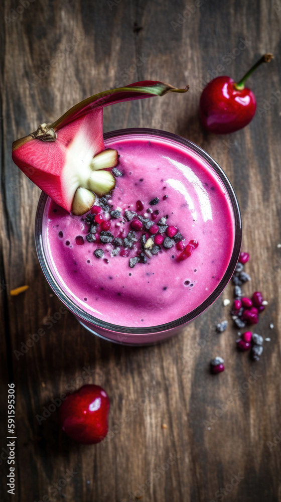 Fresh Cherry and Dragonfruit Smoothie on a Rustic Table