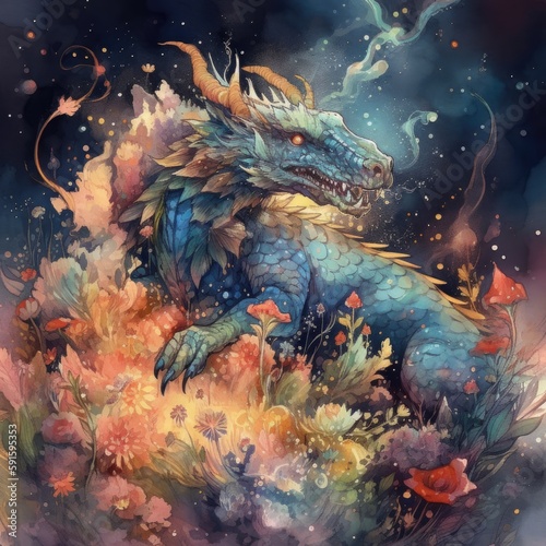 watercolor mysterious Dragon Generative Ai © TieShine