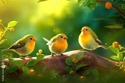 Summer is coming, cute little bird family. Generative AI. © Hui