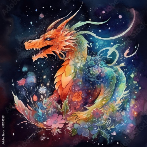watercolor mysterious Dragon Generative Ai © TieShine