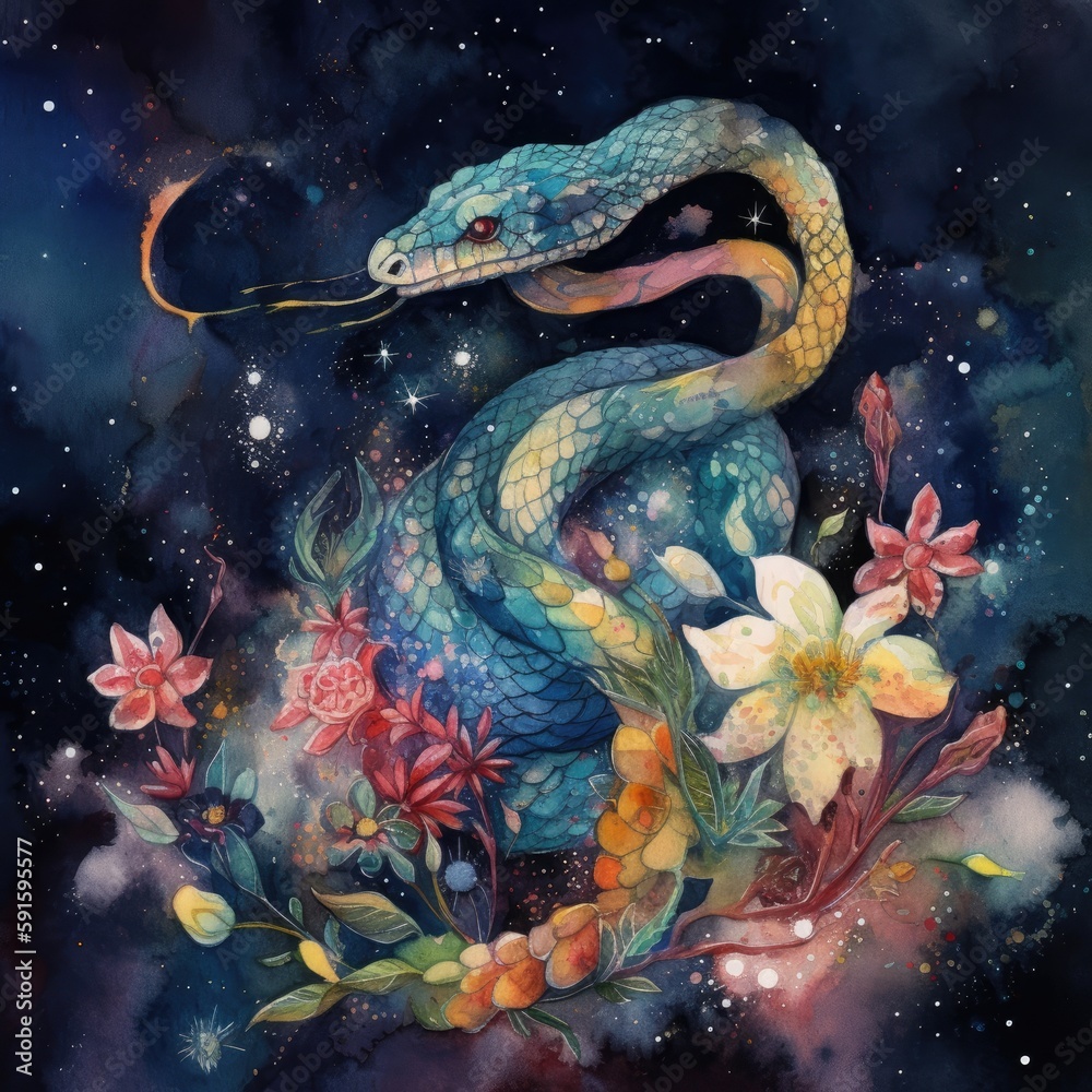 watercolor mysterious Snake Generative Ai watercolor mysterious Snake Generative Ai