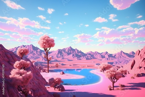 Beautiful View Pink Landscape. Created with Generative AI technology 
