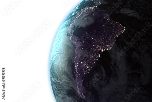 Illuminated planet Earth against white background