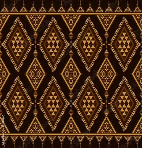 Ethnic folk geometric seamless pattern in dark brown tone in vector illustration design for fabric, mat, carpet, scarf, wrapping paper, tile and more