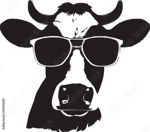 Cow with sunglasses Vector Illustration, EPS
