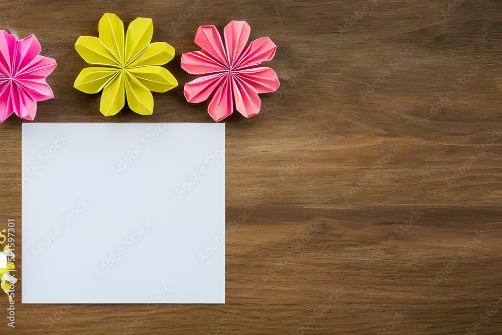 Origami paper folding flat lay background with room for copy, bright colors Origami paper folding flat lay background with room for copy, bright colors