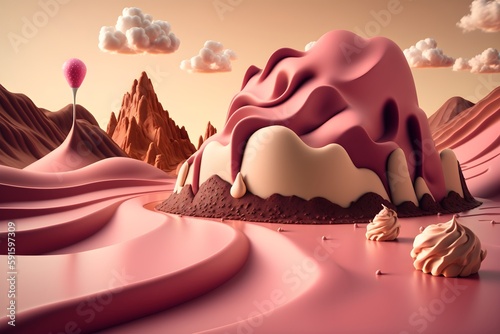 Beautiful View of Fantasy Land with Chocolate Theme. Created with Generative AI Technology photo