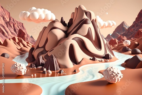 Beautiful View of Fantasy Land with Chocolate Theme. Created with Generative AI Technology