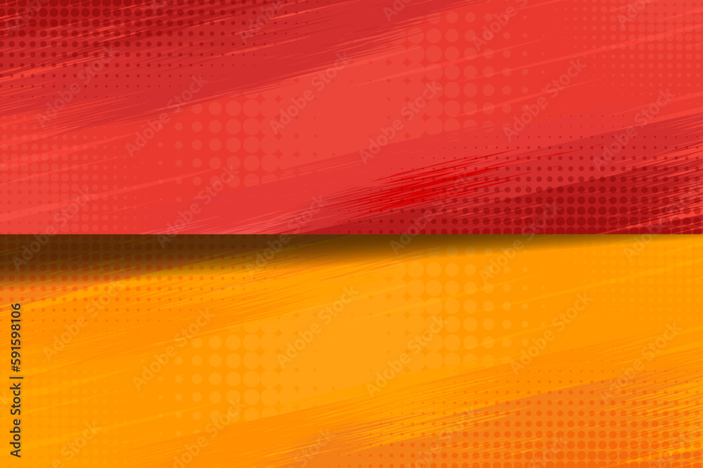 Fototapeta premium Pop art retro comic. Yellow and red background. Versus lightning blast halftone dots. Cartoon vs. Vector Illustration.