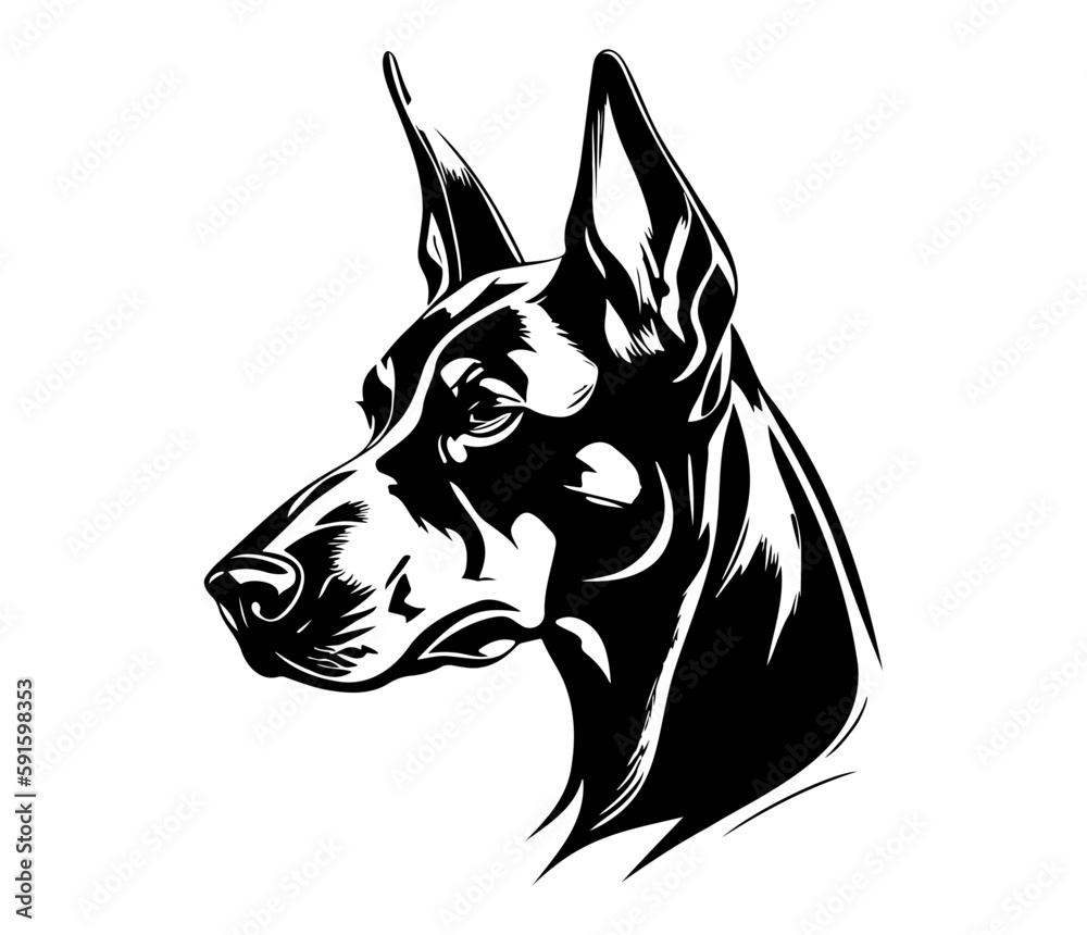 Doberman, Doberman Dog Face SVG, black and white Doberman vector