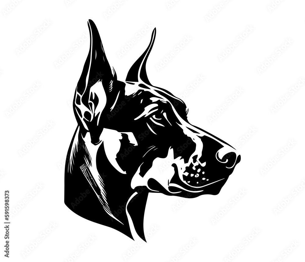 Doberman, Doberman Dog Face SVG, black and white Doberman vector Stock ...