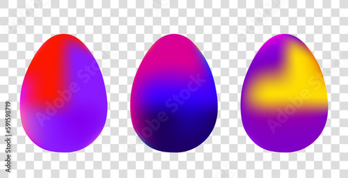 Easter eggs set isolated on white background, colorful gradient. Happy easter