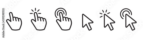 Set of Cursor icons click, vector icons. Mouse click cursor set. Cursor icon. Vector illustration. photo