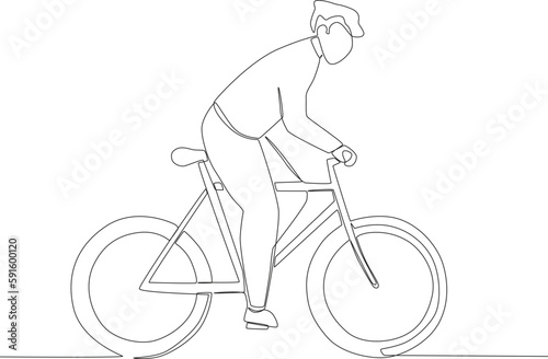 A man pedals a bicycle fast. World bicycle day one-line drawing