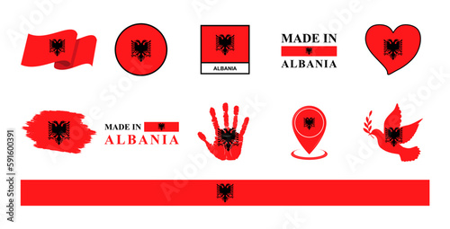 Albania national flags icon set. Labels with Albania flags. Vector illustration