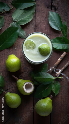 Fresh Feijoa Smoothie on a Rustic Table