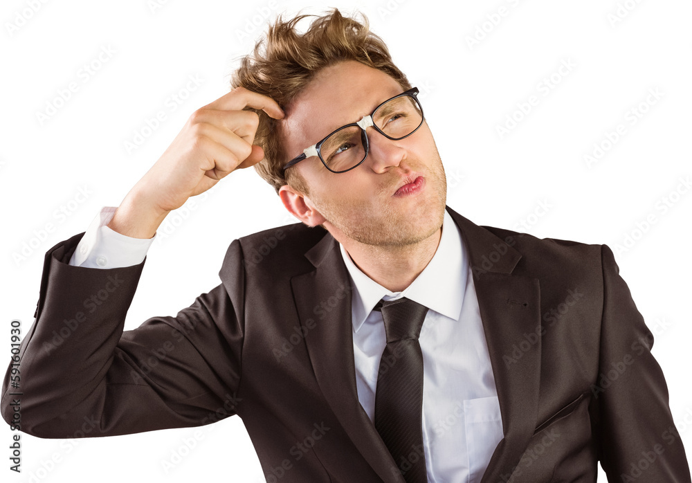 Young geeky businessman scratching his head Young geeky businessman scratching his head