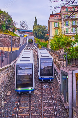 The modern wagons of Sassellina funicular, Lugano, Switzerland photo