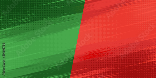 Grunge pop art comic versus background with dotted red and green color, vector illustration.