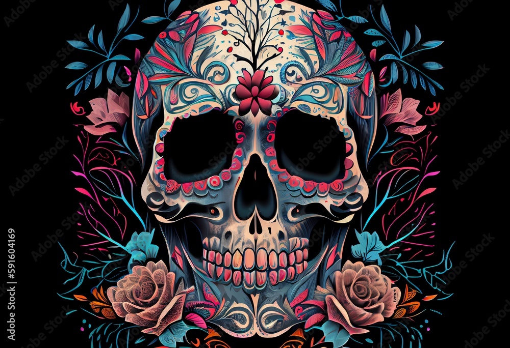 Day Of The Dead Skull Design, Graphic. Generative AI Day Of The Dead Skull Design, Graphic. Generative AI