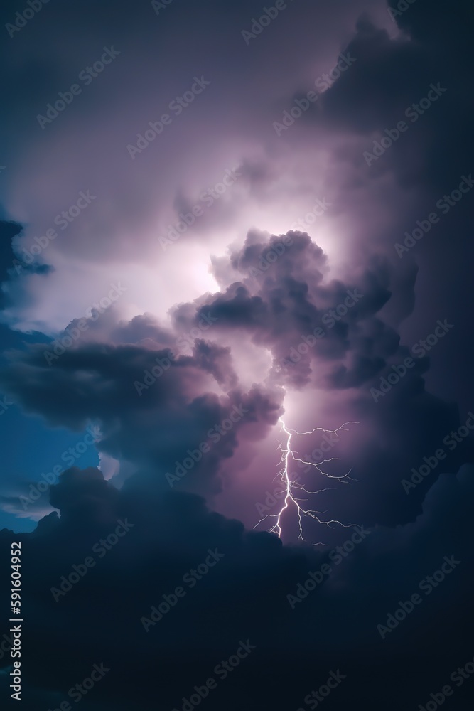 lightning striking over dark clouds with lightning bolting from the sky