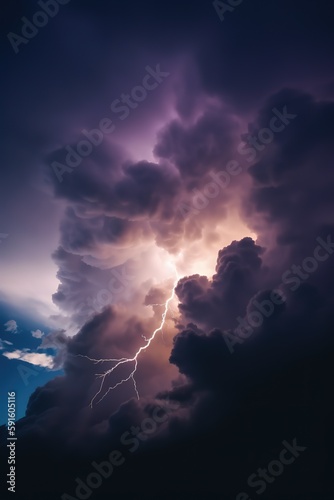 lightning lights up the sky with a purple sky, and purple clouds