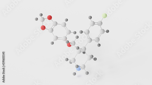 paroxetine molecule 3d, molecular structure, ball and stick model, structural chemical formula selective serotonin-reuptake inhibitors
