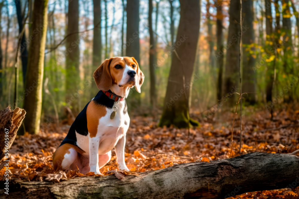 beagle puppy in the park - obrazy, fototapety, plakaty 