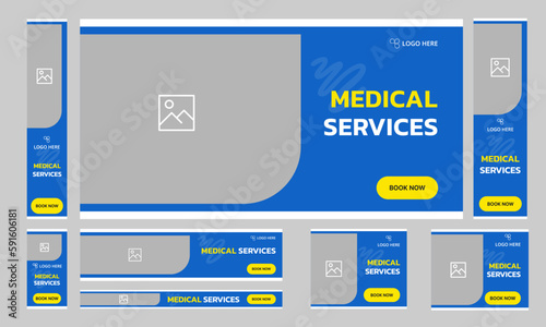 Medical services set of web banner template design for social media posts, editable vector eps 10 file format