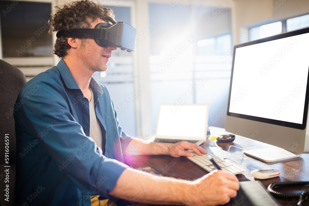 Businessman wearing virtual glasses