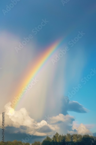 rainbow over stormy sky with clouds